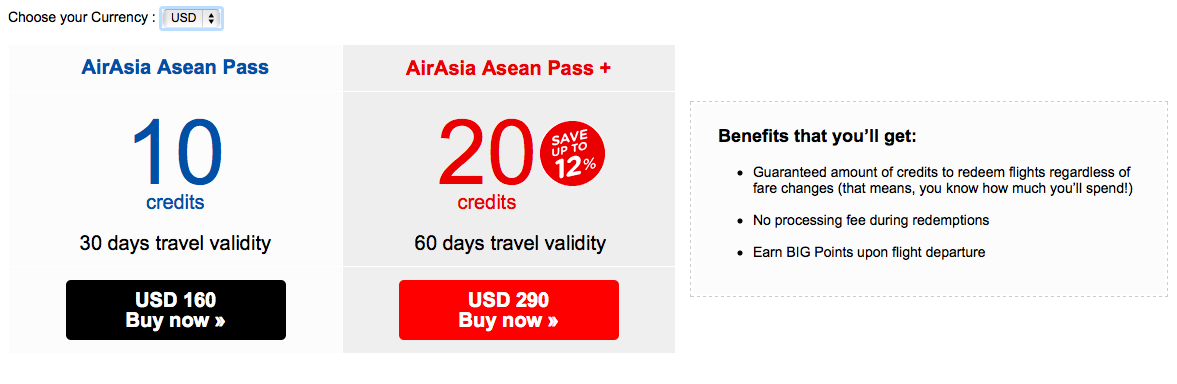 Стоимость AirAsia Pass в долларах США